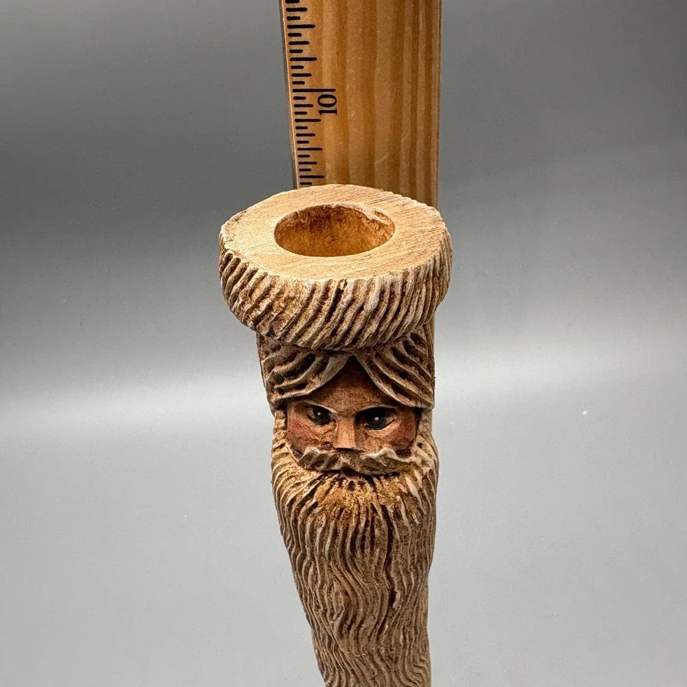 Carved Wood Folk Art Santa Claus Candle Holder Primitive Rustic Sculpture‎ Decor